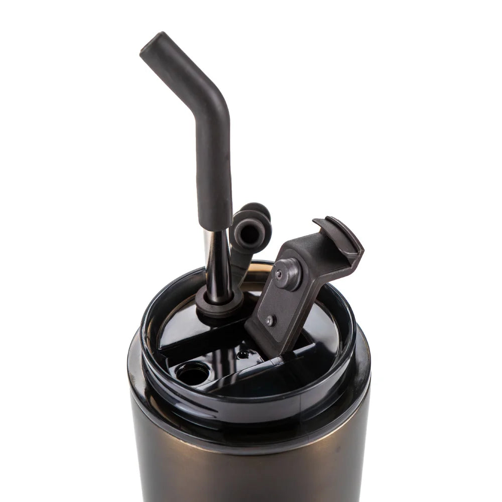 Double Wall SS Tumblers with Transparent Lid & Metal Straw – 500ml